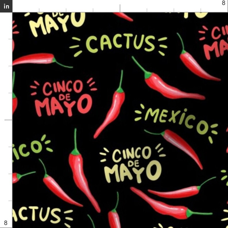 Hot Chilis Fabric Cinco De Mayo Peppers and Lettering by Etsy