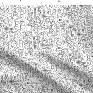 Adventure Doodles Fabric - Adventure Mess By Analinea - White Black Kids Drawing Coloring Fun Cotton Fabric By The Yard With Spoonflower