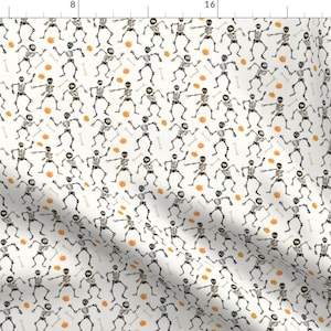 Halloween Fabric - Dancing Skeletons by hipkiddesigns - Skeleton Cute Spooky Charcoal Black Orange Fabric by the Yard by Spoonflower