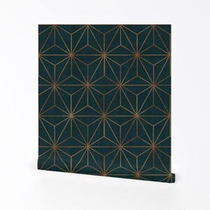 Star Wallpaper - Star Geo Deep Teal Copper By Crystal Walen - Green Custom Printed Removable Self Adhesive Wallpaper Roll by Spoonflower image 2