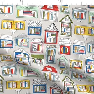 Library Fabric - Take A Book, Leave A Book by Nadia Hassan - Little Free Library Cute Kids Read Cotton Fabric by the Yard with Spoonflower