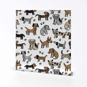 Dogs Wallpaper - Dogs By Andrea Lauren - Brown White Pets Animals Kids Dog Breeds Vet Removable Self Adhesive Wallpaper Roll by Spoonflower
