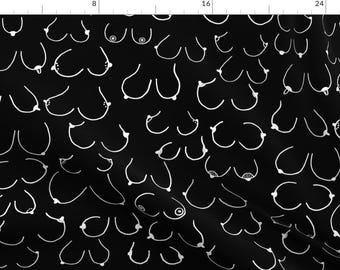 Simply The Breast Fabric -Simply The Breast By Hazelnicholls- Breasts Anatomy Women Black + White Cotton Fabric By The Yard With Spoonflower