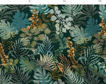 Green Jungle Fabric - Tropical Night by design_dannick - Tropical Rainforest Summer Botanical  Fabric by the Yard by Spoonflower