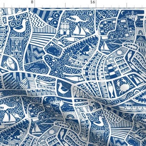 Coastal Fabric - Seaside Living Blue by scrummy - Nautical Map Seaside Sailing Fishing Blue And White Blue Fabric by the Yard by Spoonflower