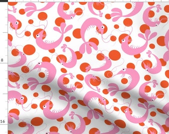 Pink Shrimp Polka Dot Fabric - Shrimp Bubbles By Vo_Aka_Virginiao - Pink Shrimp Orange Polka Dots Cotton Fabric By The Yard With Spoonflower