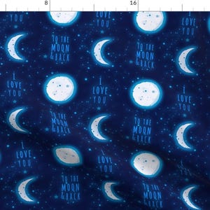 Moon Fabric - Love You To The Moon Back By Pixabo - Moon Love You Blue Sky Celestial Nursery Kids Cotton Fabric By The Yard With Spoonflower