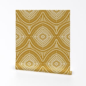 Boho Sommer Ablösbare Tapete - Helles Gelb Senf Gelb Boho Geo - Wand Kunst Wand Dekor - Boho Mustard by designdn