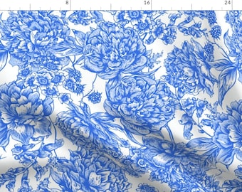 Romantic Blue Rose Fabric - China Chinoiserie by capricorn_sun - Delft Blue Peonies Roses Cottagecore Fabric by the Yard by Spoonflower