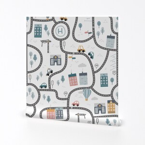 Map Wallpaper - City Roads - Scandinavian Playmat By Ewa Brzozowska - Custom Printed Removable Self Adhesive Wallpaper Roll by Spoonflower