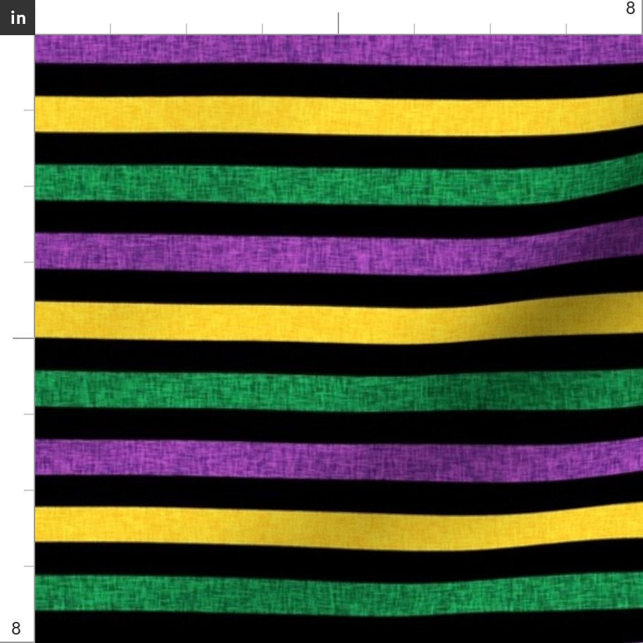 Gossamer Mardi Gras Striped Fabric for Decorating in Purple, Green, and Gold