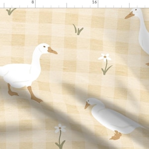 Gingham Goose Fabric - Cottagecore Geese by clarawiskott - Playful Faux Texture Gender Neutral Country Fabric by the Yard by Spoonflower