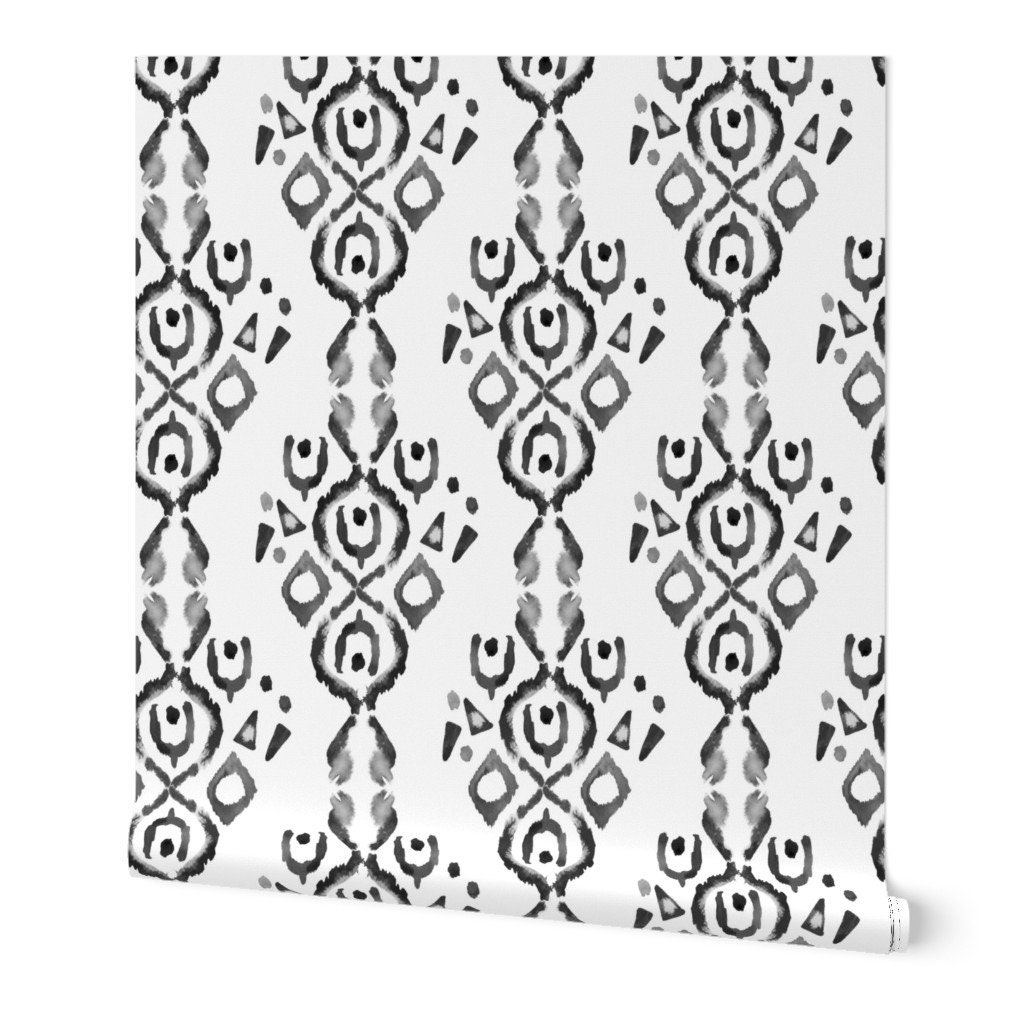 Ikat Wallpaper Ikat Jumbo by Misschiffdesigns Black White - Etsy