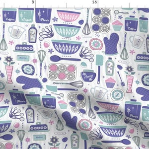 Baking Fabric - Vintage Baking Time W Purple By Studioxtine - Baking Kitchen Cook Chef Baker Cotton Fabric By The Yard With Spoonflower