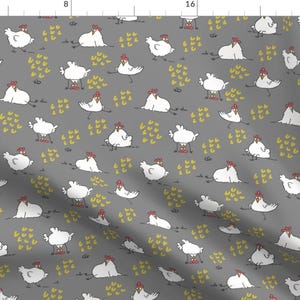 Gray Chicken Farm Animals Fabric - Chickens Grey By Teresamagnuson - Chicken Birds Farm Animals Cotton Fabric By The Yard With Spoonflower