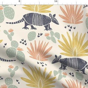 Western Desert Fabric - Armadillo, Light, Jumbo By Katie Hayes - Pastel Navy Mint Mustard Nursery Cotton Fabric By The Yard With Spoonflower