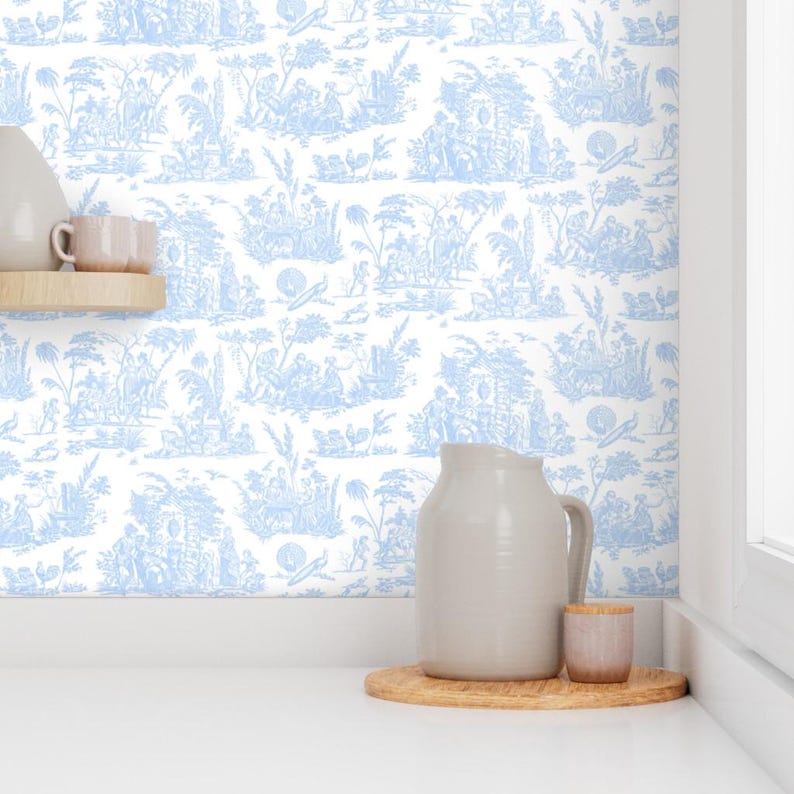 Papel pintado Toile - Toile de Marsella de Peacoquettedesigns - Papel pintado autoadhesivo francés removible para habitación infantil en color azul bebé de Spoonflower imagen 7