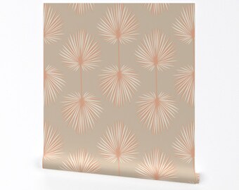 Warme neutrale Palmen-Tapete - Coastal Chic von deborahrichmond - Coastal Resort Chic Blätter Abnehmbare Tapete von Spoonflower