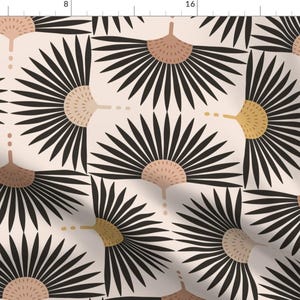 Geometric Minimalist Fabric - Bold Minimal by garabateo - Black Cream Brown Vector Repeat Abstract Floral Fabric by the Yard by Spoonflower