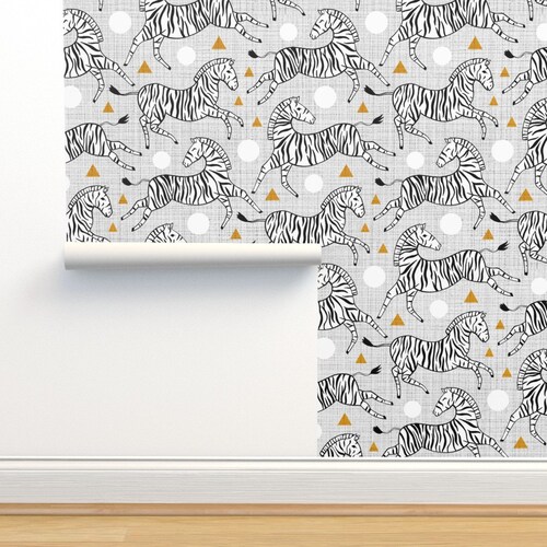 Floral Wallpaper Wild Girl White Teal Large Scale by Etsy