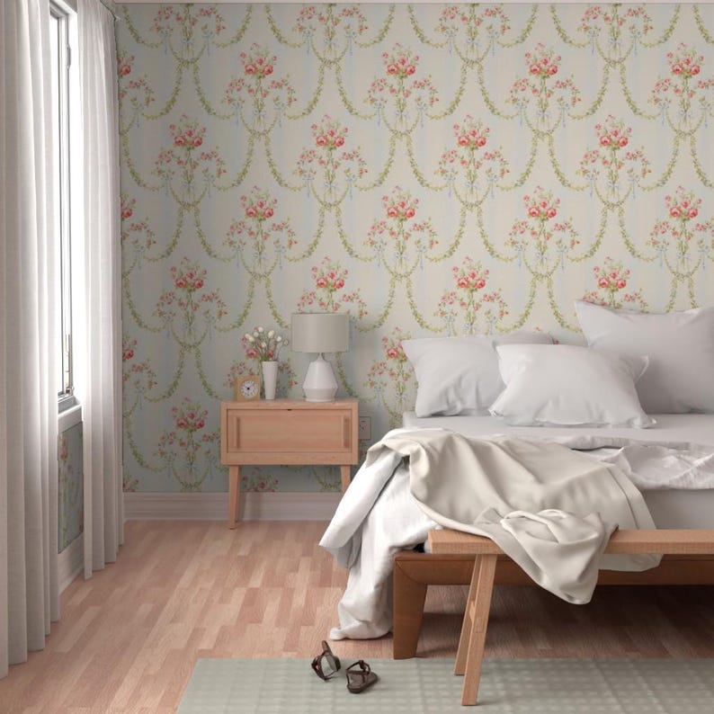 Feminine Floral Peel and Stick Wallpaper - Vintage Victorian Rococo - Removable Wall Decor Art - The Elysee by peacoquettedesigns image 5
