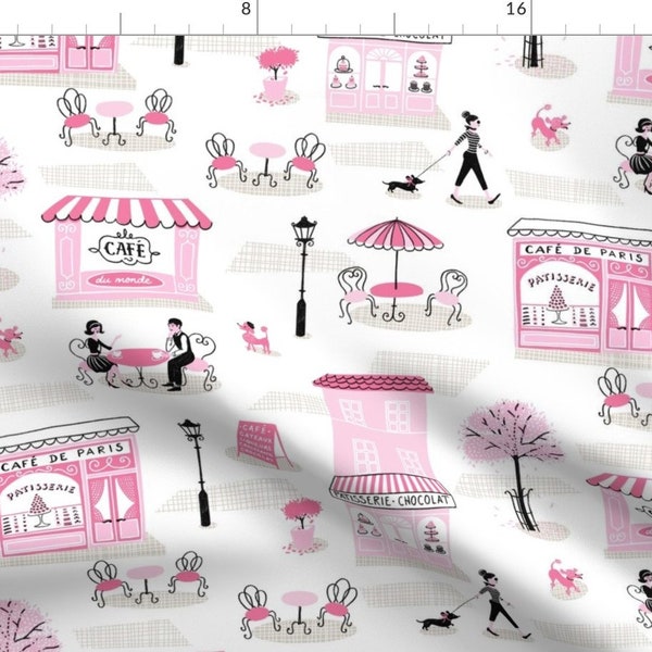 Pastel Fabric - Springtime In Paris - Cafe By Bexmorley - Paris France Pastel Patisserie Bistro Cotton Fabric By The Yard With Spoonflower