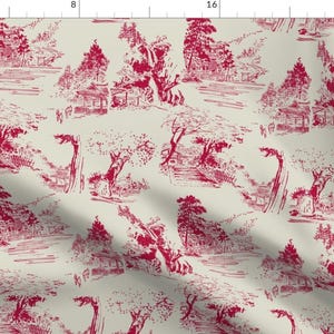 Toile Fabric - Asian Toile Red By B0rwear - Vintage Landscape And Village Cotton Fabric By The Yard With Spoonflower