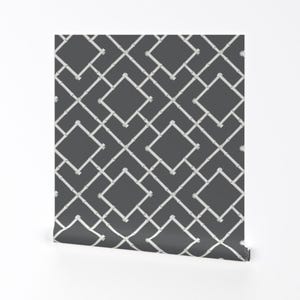 Bamboo Wallpaper - Bamboo Trellis Charcoal By Willowlanetextiles - Gray Custom Printed Removable Self Adhesive Wallpaper Roll by Spoonflower