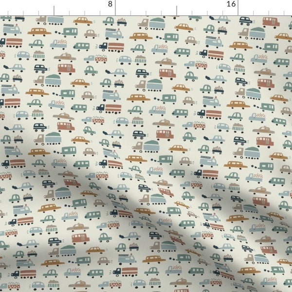 Tiny Vehicles Fabric - Micro Cars And Trucks by ivieclothco - Travel Adventure Roadways Trucks Cars Pastel Fabric by the Yard by Spoonflower