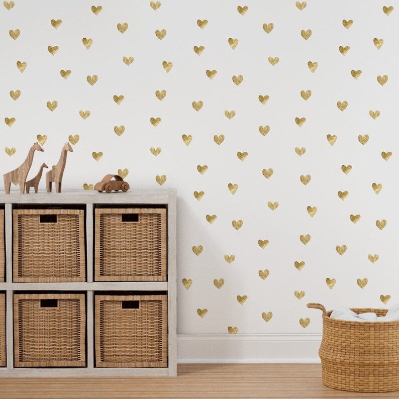 Gold Hearts Wallpaper Gold Heart White Pattern by Etsy