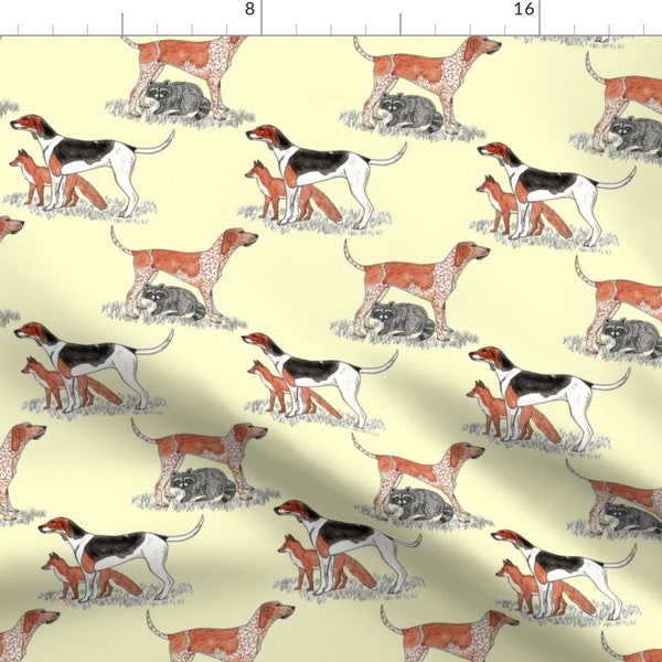 Hunting Fabric - Imma Hunting Dog By Leroyj - Friendships Hound Dog Fox Raccoon Animals Cotton Fabric By The Yard With Spoonflower