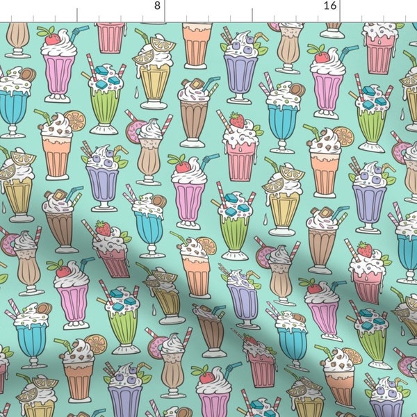 Milkshake Fabric - Milkshake On Mint Green By Caja Design - Milkshake Ice Cream Pastel Sweets Yum Cotton Fabric By The Yard With Spoonflower