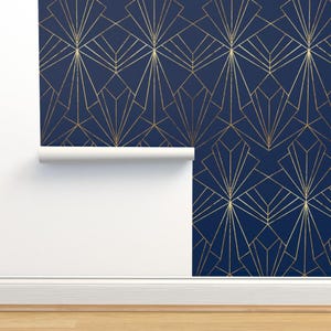 Blue Removable Peel and Stick Wallpaper - Geometric Pattern Art Deco ...