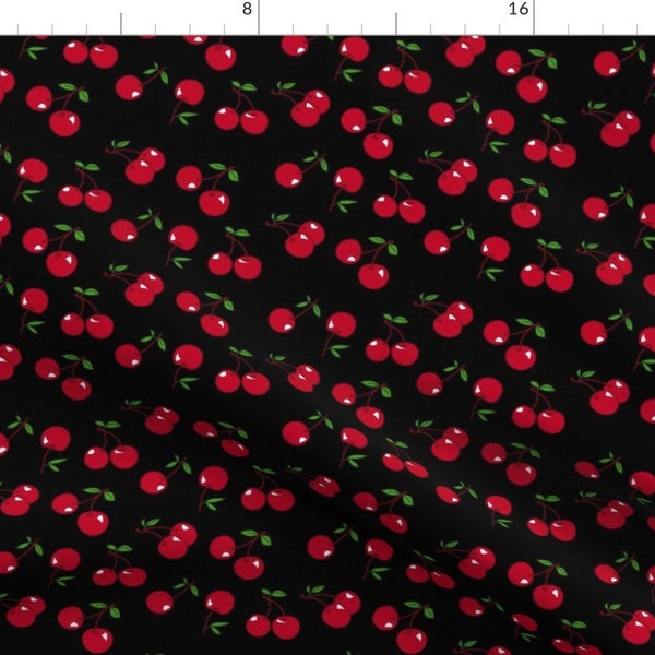 Classic Cherries Fabric - Cherries Red X Black By Mezzo - Classic Retro Cherries Kitchen Decor Cotton Fabric By The Yard With Spoonflower