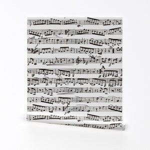 Music Notes Wallpaper - Black And White Music Notes By Inspirationz - Custom Printed Removable Self Adhesive Wallpaper Roll by Spoonflower