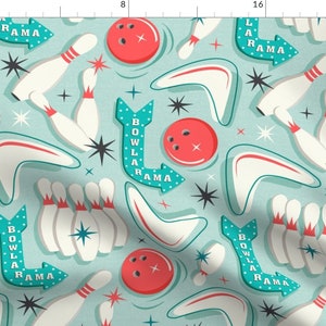 Bowling Retro Fabric - Bowl-A-Rama - Retro Bowling Aqua Large Scale By Heatherdutton - Bowling Cotton Fabric By The Yard With Spoonflower