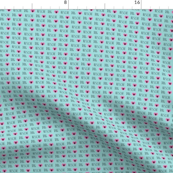 Adopt Fabric - Rescue Dog Hearts Fabric Blue By Petfriendly - Adopt Rescue Dog Heart Aqua Pink Cotton Fabric By The Yard With Spoonflower