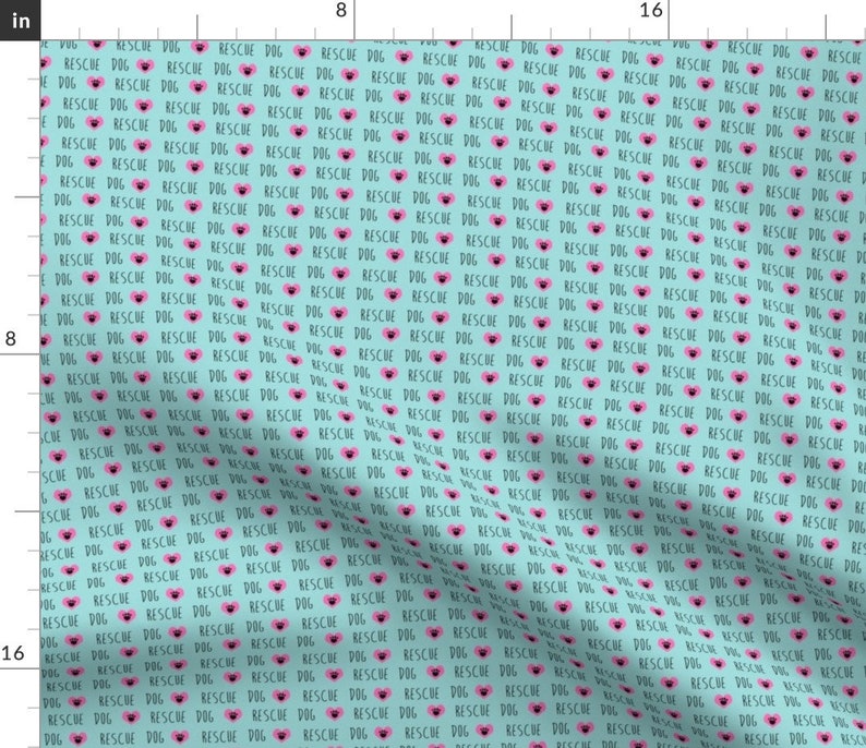 Adopt Fabric Rescue Dog Hearts Fabric Blue By Petfriendly Adopt Rescue Dog Heart Aqua Pink Cotton Fabric By The Yard With Spoonflower image 1