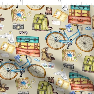 Vintage Adventure Fabric - Let&#39;s Go Exploring by kelleymareedesign - Outdoors Hiking Wanderlust Travel Fabric by the Yard by Spoonflower