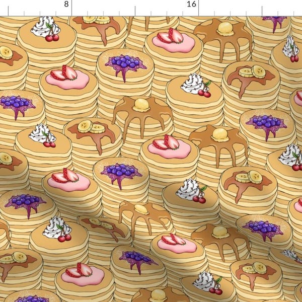 Pancake Breakfast Fabric - Flapjack Stack By Pattysloniger- Hotcake Breakfast Kawaii Hipster Food Cotton Fabric By The Yard With Spoonflower