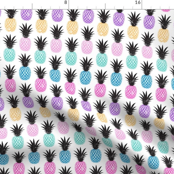 Pineapple Fabric - Multi Colored Pineapples By Littlearrowdesign - Pineapple Food Tropical Black Cotton Fabric By The Yard With Spoonflower