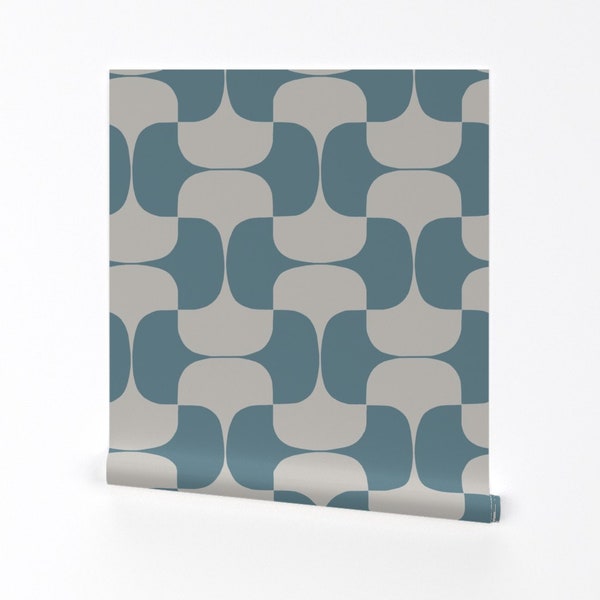 Tessellate Mod Wallpaper -  Bold Cotton Blueprint By Wren Leyland - Mid Century Blue Removable Self Adhesive Wallpaper Roll by Spoonflower