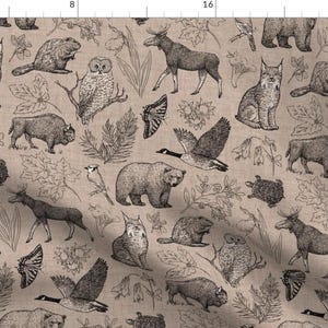 Wildlife Fabric - Canadian Wildlife By Simut - Neutral Brown Nursery Animals Woodland Wildlife Cotton Fabric By The Yard With Spoonflower
