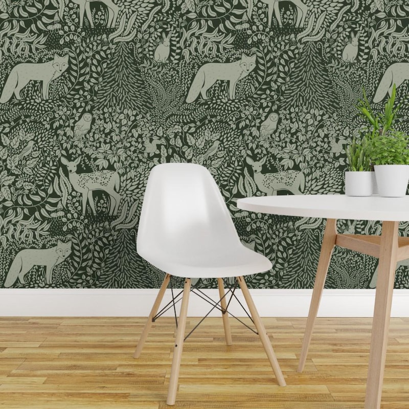 Sean R Wallpaper Fox Wallpaper Green - Etsy