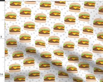 Cheeseburger Fabric - Cheeseburgers-On-White-With-Polka-Dots By Lilcubby - Cheeseburger Decor Cotton Fabric By The Yard With Spoonflower