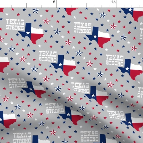 Texas Fabric - Texas Strong Gray Red White Blue State Pride Country Western USA By Robyriker - Cotton Fabric By The Yard With Spoonflower