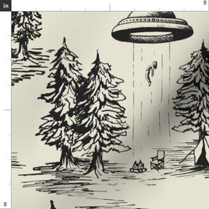 Alien Toile Fabric - Alien Abduction Toile De Jouy by somecallmebeth - Black Space Alien Aliens Toile Ufos Fabric by the Yard by Spoonflower image 3