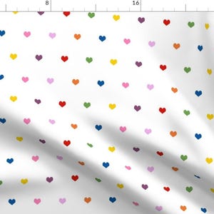 Hearts Fabric -Hearts Rainbow Valentines Red Yellow Green Blue By Charlottewinter- Rainbow Hearts Cotton Fabric By The Yard With Spoonflower