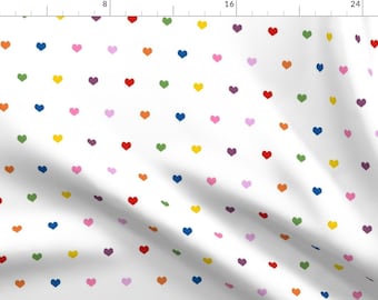 Hearts Fabric -Hearts Rainbow Valentines Red Yellow Green Blue By Charlottewinter- Rainbow Hearts Cotton Fabric By The Yard With Spoonflower