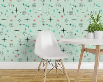Atomic Wallpaper - Atomic Starburst On Mint By Lillierioux - Science Custom Printed Removable Self Adhesive Wallpaper Roll by Spoonflower